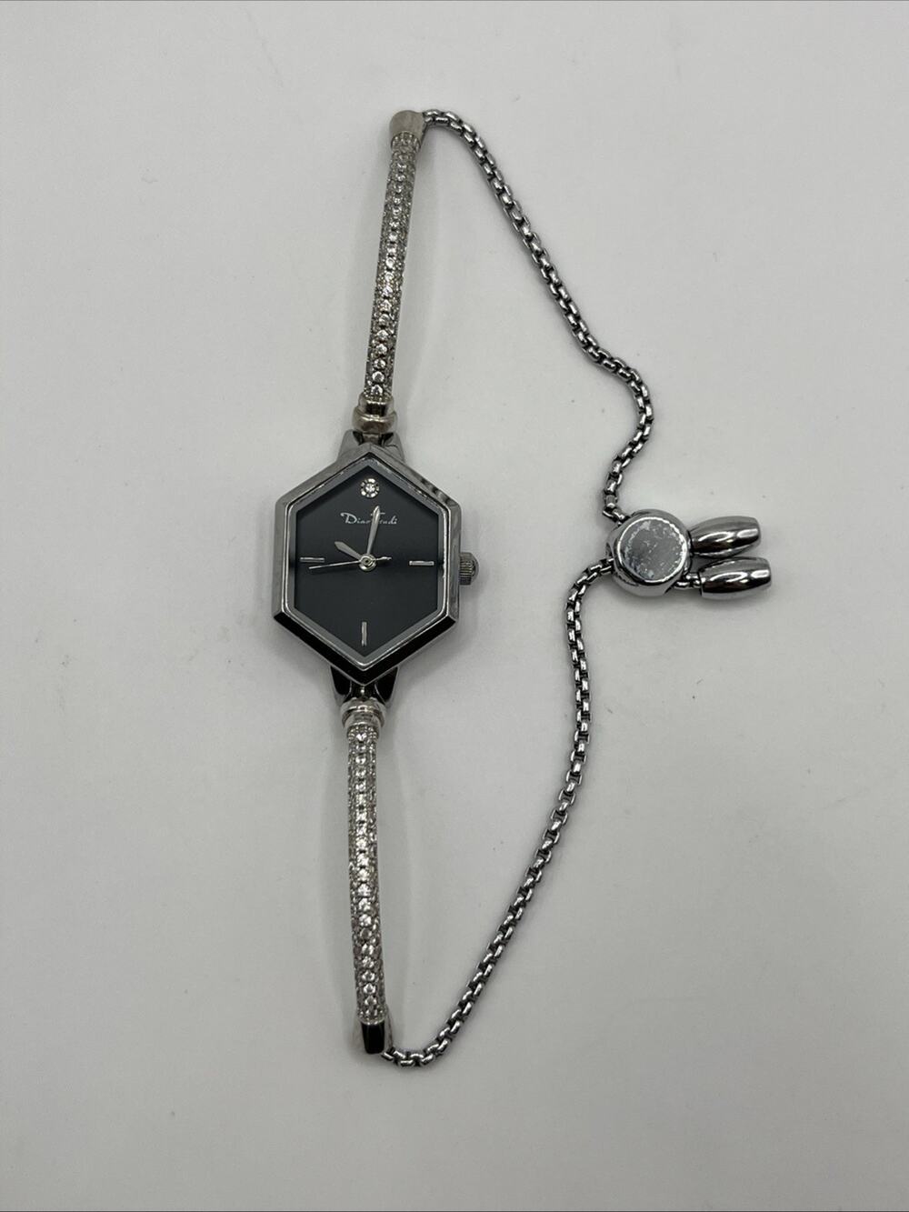 Diaofendi Fashion Hexagon Watch Bracelet Black Silver Tone Bolo Adjustable Strap